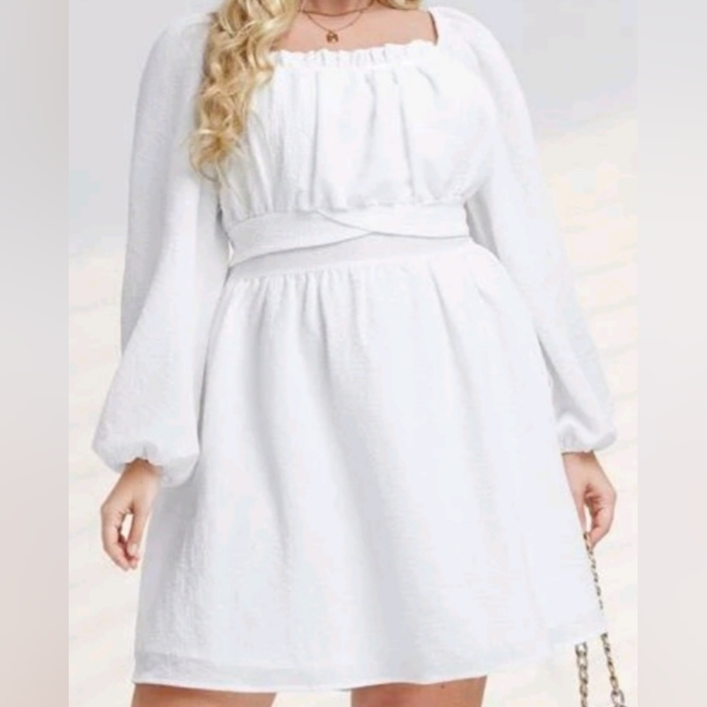 Plus Lantern Sleeve Frilled Tie Back Dress